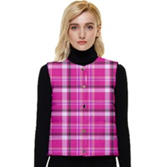 Pink Tartan-9 Women s Short Button Up Puffer Vest by tartantotartanspink