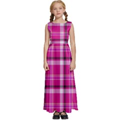 Pink Tartan-9 Kids  Satin Sleeveless Maxi Dress