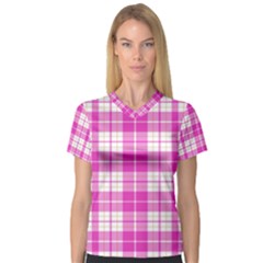 Pink Tartan V-Neck Sport Mesh Tee