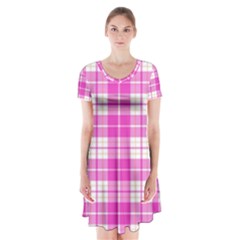 Pink Tartan Short Sleeve V-neck Flare Dress by tartantotartanspink