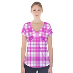 Pink Tartan Short Sleeve Front Detail Top by tartantotartanspink