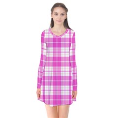 Pink Tartan Long Sleeve V-neck Flare Dress by tartantotartanspink