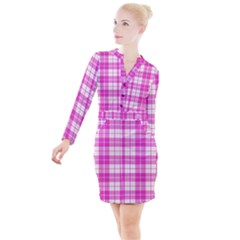 Pink Tartan Button Long Sleeve Dress by tartantotartanspink