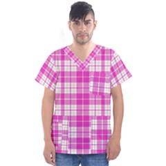 Pink Tartan Men s V-Neck Scrub Top