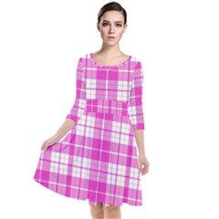 Pink Tartan Quarter Sleeve Waist Band Dress