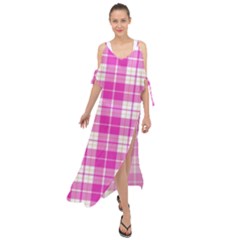 Pink Tartan Maxi Chiffon Cover Up Dress by tartantotartanspink