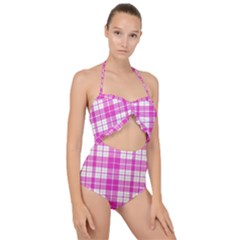 Pink Tartan Scallop Top Cut Out Swimsuit