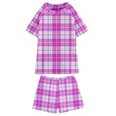 Pink Tartan Kids  Swim Tee And Shorts Set by tartantotartanspink