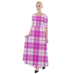 Pink Tartan Half Sleeves Maxi Dress by tartantotartanspink