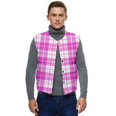 Pink Tartan Men s Short Button Up Puffer Vest	