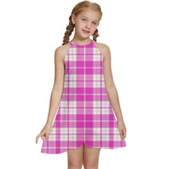 Pink Tartan Kids  Halter Collar Waist Tie Chiffon Dress by tartantotartanspink