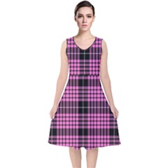 Pink Tartan 3 V-neck Midi Sleeveless Dress  by tartantotartanspink