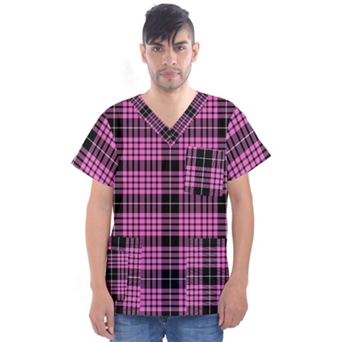 Pink Tartan 3 Men s V-neck Scrub Top by tartantotartanspink