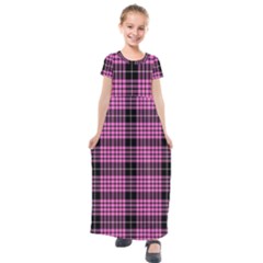 Pink Tartan 3 Kids  Short Sleeve Maxi Dress by tartantotartanspink