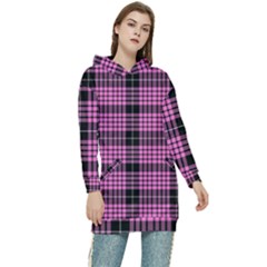 Pink Tartan 3 Women s Long Oversized Pullover Hoodie