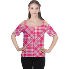 Pink Tartan-10 Cutout Shoulder Tee