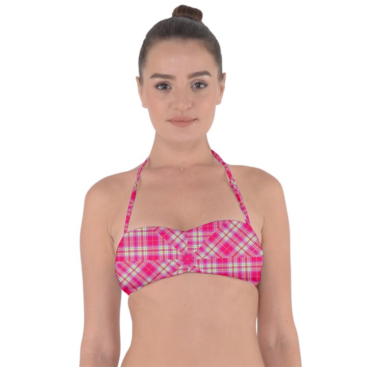 Pink Tartan-10 Halter Bandeau Bikini Top