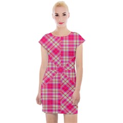 Pink Tartan-10 Cap Sleeve Bodycon Dress