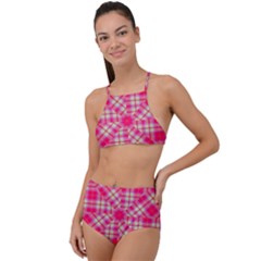 Pink Tartan-10 High Waist Tankini Set