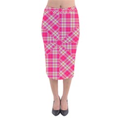 Pink Tartan-10 Velvet Midi Pencil Skirt by tartantotartanspink