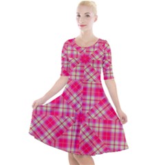 Pink Tartan-10 Quarter Sleeve A-line Dress