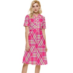 Pink Tartan-10 Button Top Knee Length Dress by tartantotartanspink