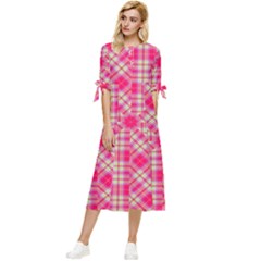 Pink Tartan-10 Bow Sleeve Chiffon Midi Dress by tartantotartanspink