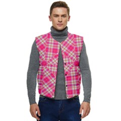 Pink Tartan-10 Men s Short Button Up Puffer Vest	