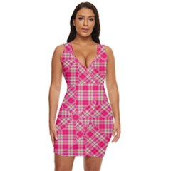 Pink Tartan-10 Draped Bodycon Dress