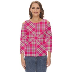 Pink Tartan-10 Cut Out Wide Sleeve Top