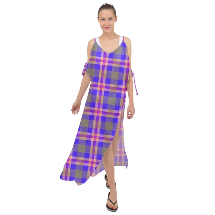 Tartan Purple Maxi Chiffon Cover Up Dress