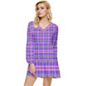 Tartan Purple Tiered Long Sleeve Mini Dress View1