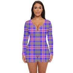 Tartan Purple Long Sleeve Boyleg Swimsuit