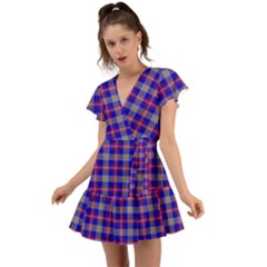 Tartan 2 Flutter Sleeve Wrap Dress by tartantotartanspink