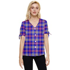 Tartan 2 Bow Sleeve Button Up Top