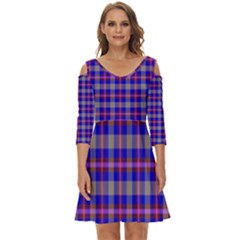 Tartan 2 Shoulder Cut Out Zip Up Dress