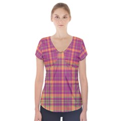 Tartan 9 Short Sleeve Front Detail Top by tartantotartanspink