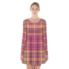 Tartan 9 Long Sleeve Velvet V-neck Dress