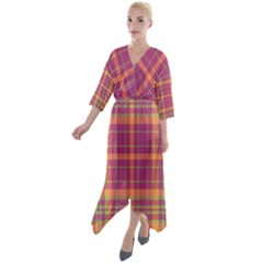 Tartan 9 Quarter Sleeve Wrap Front Maxi Dress by tartantotartanspink