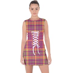 Tartan 9 Lace Up Front Bodycon Dress by tartantotartanspink