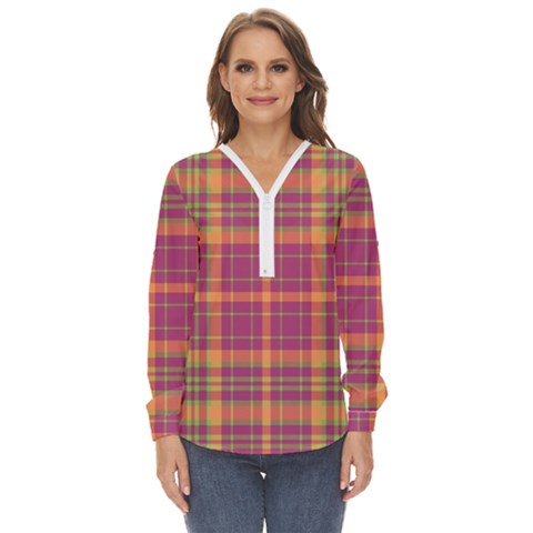 Tartan 9 Zip Up Long Sleeve Blouse by tartantotartanspink