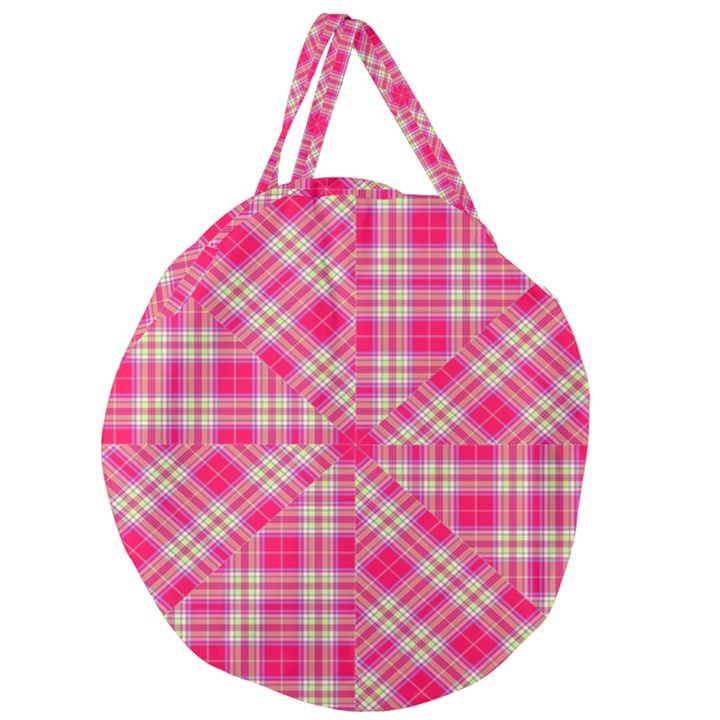 Pink Tartan-10 Giant Round Zipper Tote