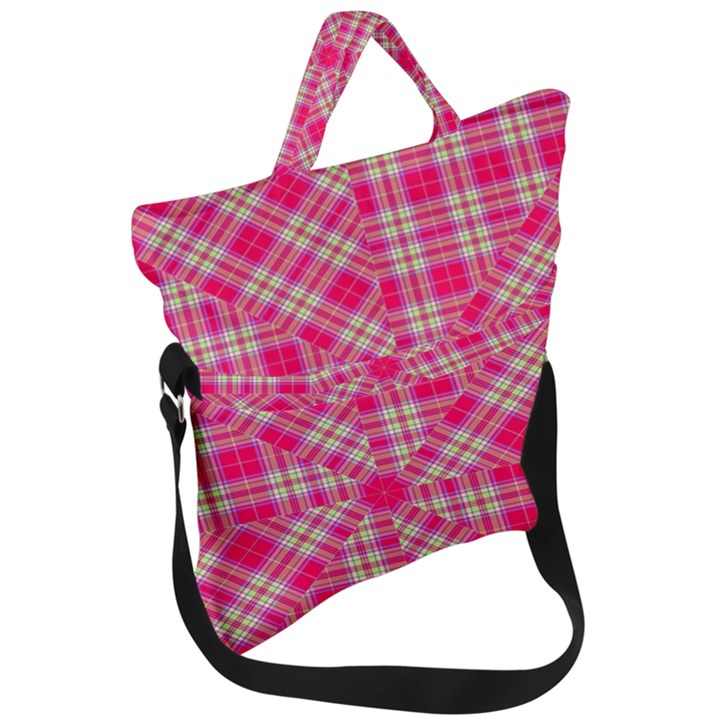 Pink Tartan-10 Fold Over Handle Tote Bag