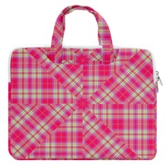 Pink Tartan-10 Macbook Pro 16  Double Pocket Laptop Bag 