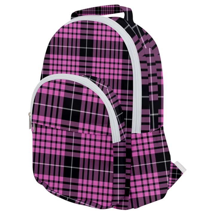 Pink Tartan 3 Rounded Multi Pocket Backpack