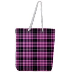 Pink Tartan 3 Full Print Rope Handle Tote (large)