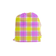 Pink Tartan-8 Drawstring Pouch (medium)