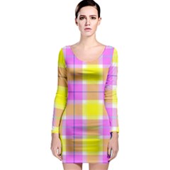 Pink Tartan-8 Long Sleeve Bodycon Dress by tartantotartanspink2