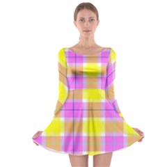 Pink Tartan-8 Long Sleeve Skater Dress