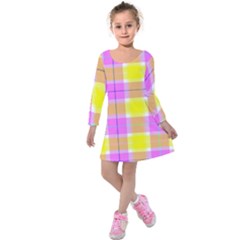 Pink Tartan-8 Kids  Long Sleeve Velvet Dress